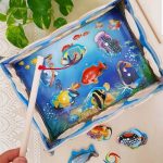 Kézségfejlesztő ,mágneses,  fa horgászjáték 