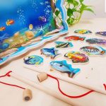 Kézségfejlesztő ,mágneses,  fa horgászjáték 