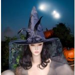 Boszorkány kalap, süveg, sapka fátyollal, tollal, Halloween -re 