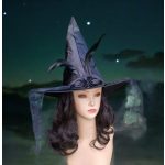 Boszorkány kalap, süveg, sapka fátyollal, tollal, Halloween -re 
