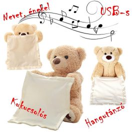   ÚJ! Visszabeszélő, hangutánzó, interaktív, éneklő, zenélő,  kukucs Mackó USB-vel 