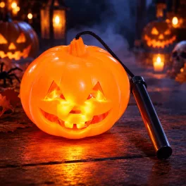 Halloween kacagó és villogó töklámpás tartónyéllel
