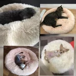 Nyugtató kutya , cicaágy, pihe puha szőrmés kutyafekhely, barna 