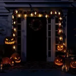 Halloweeni LED fényfüzér, világító szellemek, elemes