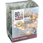 Karácsonyi 80 LED-es fényfüzér, elemes, beltéri használatra