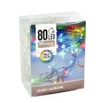 Karácsonyi 80 LED-es fényfüzér, elemes, beltéri használatra