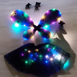   Világító, fekete pillangó jelmez, 4 részes, Halloween jelmez