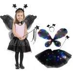 Világító, fekete pillangó jelmez, 4 részes, Halloween jelmez