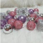 Rózsaszín, pink, ezüst karácsonyfadísz csomag 12db-os 