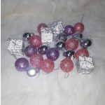 Rózsaszín, pink, ezüst karácsonyfadísz csomag 12db-os 