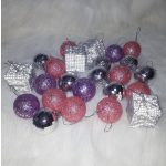 Rózsaszín, pink, ezüst karácsonyfadísz csomag 12db-os 