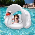 Felfújható beülős, baba, gyerek úszógumi , levehető napfénytetővel , hattyú és flamingó 10-36 hónapos korig 