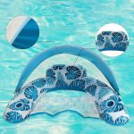 Felfújható vízi fotel lehajtható napellenzővel, fejtámlával, pohártartóval, trópusi mintás