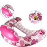 Felfújható vízi fotel lehajtható napellenzővel, fejtámlával, pohártartóval, trópusi mintás