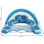 Felfújható vízi fotel lehajtható napellenzővel, fejtámlával, pohártartóval, trópusi mintás