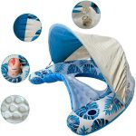 Felfújható vízi fotel lehajtható napellenzővel, fejtámlával, pohártartóval, trópusi mintás