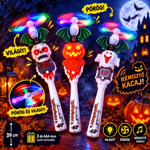 Pörgő világító LED-es Halloween bot pálca