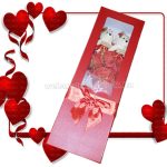 Világító, szappanrózsa csokor díszdobozban, macikkal , piros