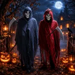 Kísérteties kaszás Halloween jelmez maszkkal