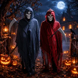 Kísérteties kaszás Halloween jelmez maszkkal