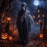 Kísérteties kaszás Halloween jelmez maszkkal
