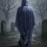 Kísérteties kaszás Halloween jelmez maszkkal