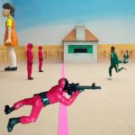 Squid Game elemes játék, kúszó katona, hang és fény effekttel