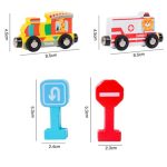Mágneses, fa autó készlet , 6db, jelzőtáblákkal 