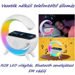 Vezeték nélküli telefontöltő, rádió, RGB LED fényekkel, Bluetooth hangszóróval