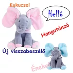 Interaktív, éneklő, zenélő plüss, "kukucs" elefánt 