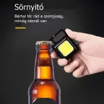 3in1 Mini újratölthető COB zseblámpa, kulcstartó, sörnyitó