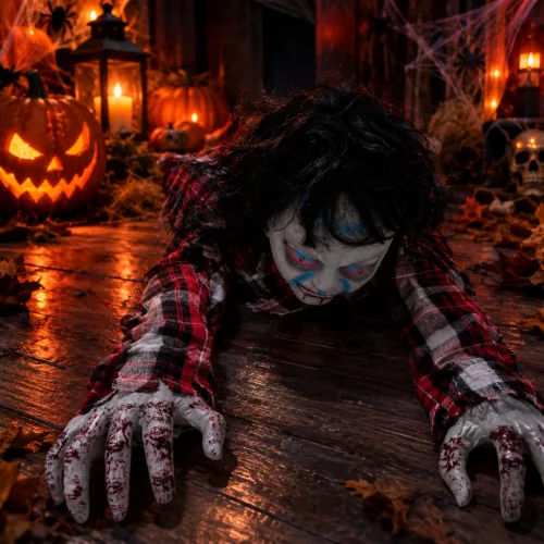 Kúszó mászó síró halloween dekoráció horror doll lány