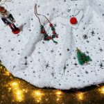 Mintás, karácsonyfatalp takaró, karácsonyfa szoknya , hófehér szőrme , műszőrme 90cm