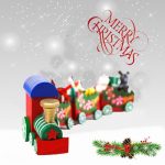 Karácsonyi festett favonat csíkos mozdonnyal