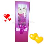 Világító, szappanrózsa csokor díszdobozban, macikkal , piros