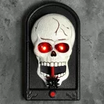 Halloween koponyás ajtócsengő-Ijesztő pókkal, világító szemekkel, rémisztő hangokkal