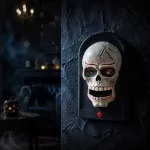 Halloween koponyás ajtócsengő-Ijesztő pókkal, világító szemekkel, rémisztő hangokkal