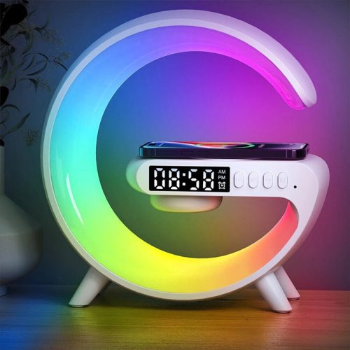 G63 mini RGB LED lámpa ébresztőórával,  Bluetooth zenelejátszó, vezeték nélküli telefontöltő