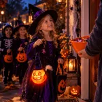 Halloween boszorkánykalapos világító és kacagó töklámpás tartónyéllel