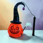 Halloween boszorkánykalapos világító és kacagó töklámpás tartónyéllel
