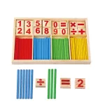 Montessori fa számoló doboz színes pálcákkal, számokkal