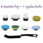 9in1 forgófejes tisztító kefe cserélhető fejekkel, akkumulátoros