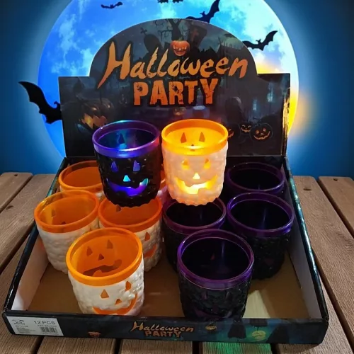 Halloween LED-es világító koponya alakú pohár szett 4 db