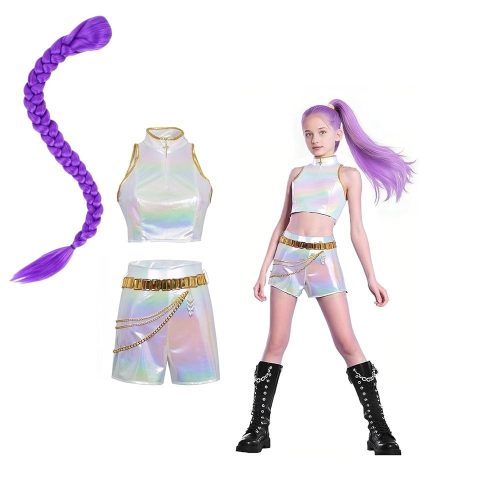 K-Pop Démonvadász Rumi hologramos, gyöngyház fellépő jelmez hajjal