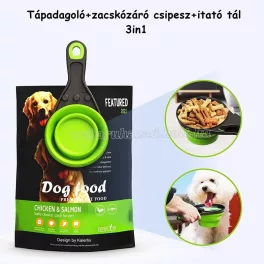   3in1 Összecsukható, szilikon kutyatáp, cicatáp adagolókanál, + zacskócsipesz+ itatótál 
