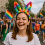 Világító szivárvány színű nyuszi fejpánt 