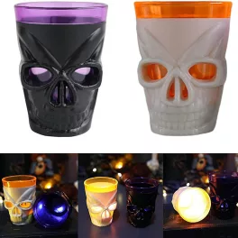   Halloween LED-es pohár szett, koponya alakú világító feles pohár 6 darab