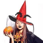 Piros boszorkány kalap, süveg, sapka fátyollal, tollal, Halloween -re 