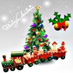 Karácsonyi festett fa vonat 3 vagonnal