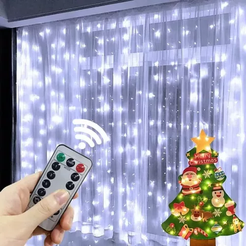 Karácsonyi LED fényfüggöny távirányítóval, akasztó horoggal, 3m x 2m